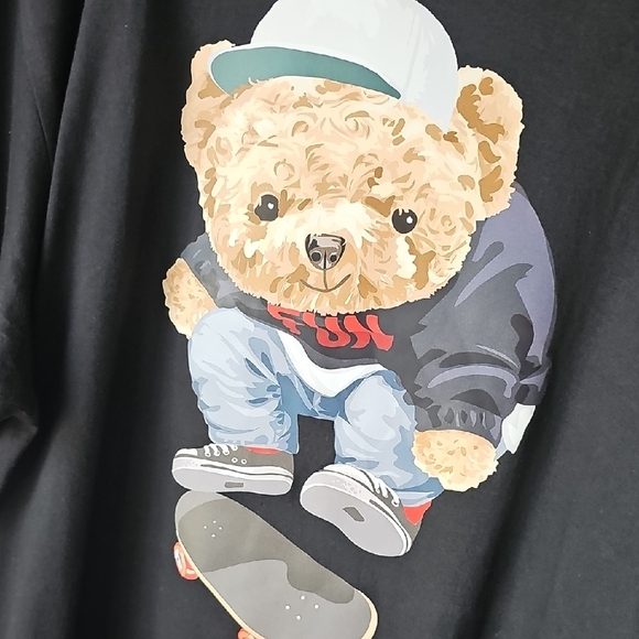 Black T-Shirt with Skateboarding Bear Graphic - Picture 2 of 2